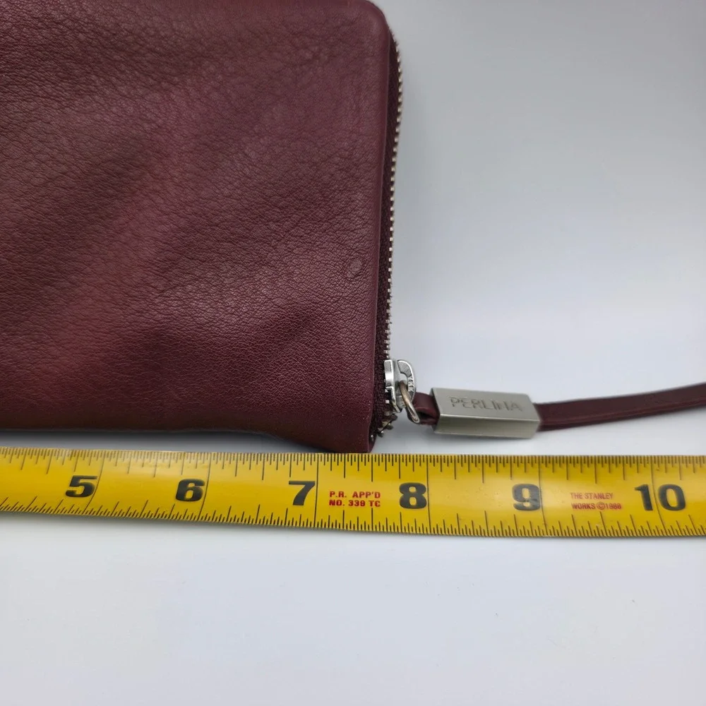Perlina New York Burgundy Leather Zip Around Wallet Leopard Print Interior